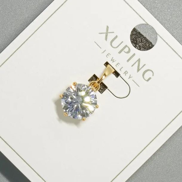 Xuping Pendant with White Crystal, 9 mm Diameter, 17 mm Length, 18K Gold Plating