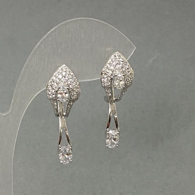 Xuping Earrings with White Crystals, Diameter 10 mm, Length ~30 mm, Rhodium-Plated
