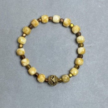 Jadeite and Hematite Cube Bracelet, 7x7 mm Jadeite Cubes, 3.5x3.5 mm Hematite Cubes, 18 cm Stretch