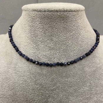 Sapphire Choker, Faceted Bead, 4 mm Diameter, 34 cm Length with 5 cm Extender Chain