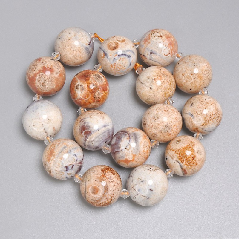 Desert Jasper Beads - Smooth Round Balls, 20mm diameter ±, 5mm seed beads ±, length 37cm ± on thread