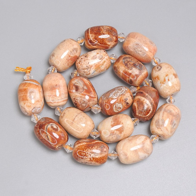 Desert Jasper Barrel Beads, 18x13 mm ±, 5 mm seed beads ±, length 37 cm ± on thread