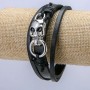 Men's bracelet in black eco-leather, 10.5 mm thick, silver insert, length 21 cm
