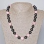 Shungite and Rose Quartz Necklace (Imitation) Smooth Beads, 12 mm diameter, 12.5 mm +/-, length 49-51 cm+