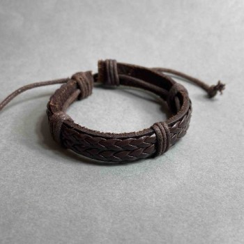 Brown Eco-Leather Bracelet with Adjustable Closure