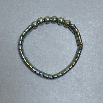 Hematite Wave Bracelet, diameter 7.5x5, 55 mm ±, bead 8 mm ±, length 18 cm stretch