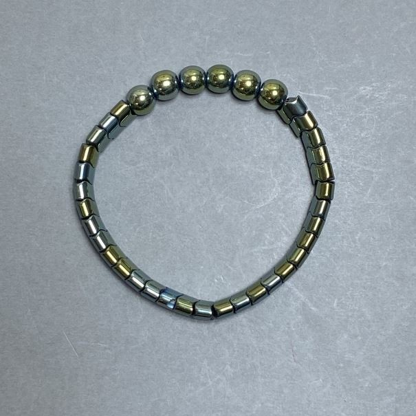 Hematite Wave Bracelet, diameter 7.5x5, 55 mm ±, bead 8 mm ±, length 18 cm stretch