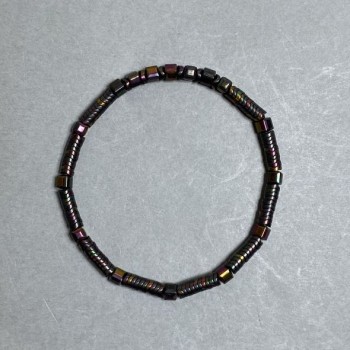 Hematite Bracelet, Wave Rondelles, Diameter 4×1.5 mm, Cube 4×4 mm, Length 18 cm, Stretch