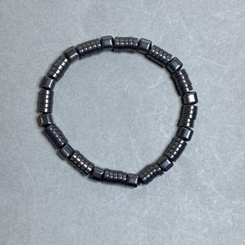 Stretch Hematite Rondelle Bracelet, diameter 6×2 mm ±, cube 6×6 mm ±, length 18 cm
