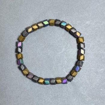 Matte Hematite Wave Bracelet, 6×6 mm diameter ±, 18 cm stretch