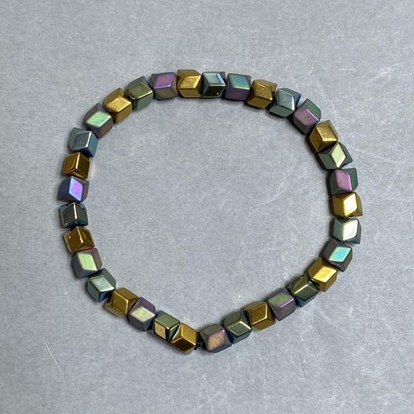 Hematite Wave Bracelet, 6x6 mm diameter, 18 cm length, stretch