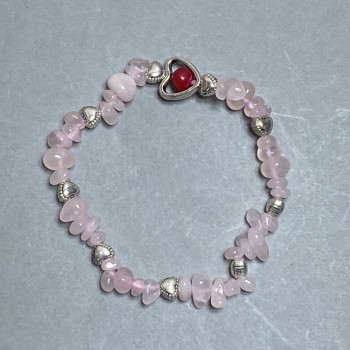 Bracelet Pink Quartz Chip 6-8×3-6 mm ± with Metal Inserts, Length 18 cm Stretch