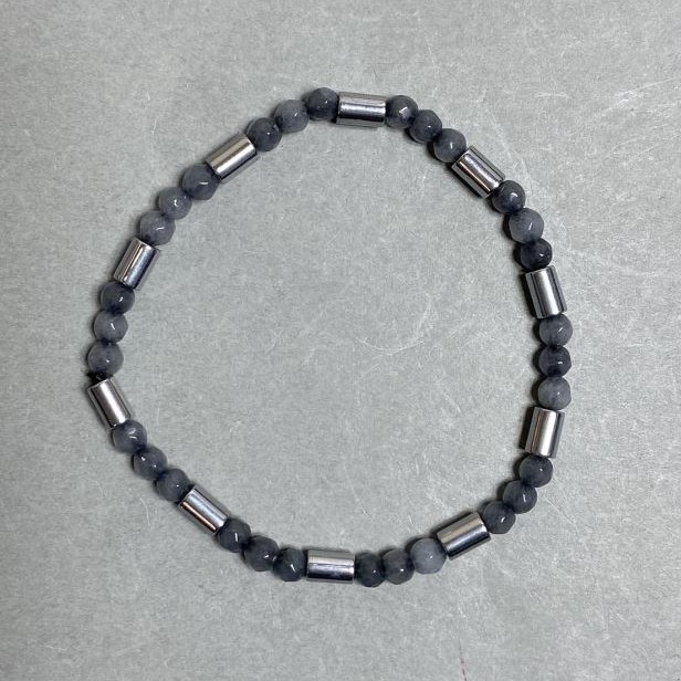 Bracelet Hematite Cylinder 6x4 mm +/- Labradorite imitation Faceted Bead 4 mm +/-, length 18 cm stretch