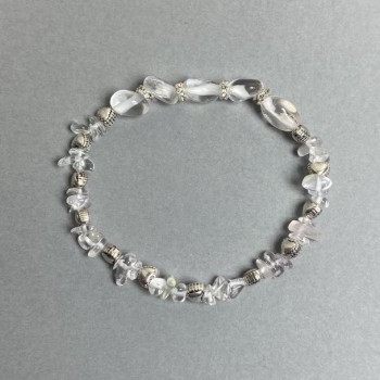Bracelet with rock crystal, faceted beads 10x9 mm and small chips 5–10x2–4 mm, length 18 cm stretch