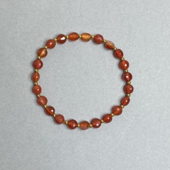 Bracelet with Carnelian Faceted Coin 6mm +/- and Hematite Bead 2mm +/-, Length 18 cm, Elastic