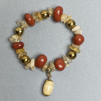 Bracelet Citrine chips 10x5mm ±, Red Jasper 13-15x8-10mm ±, Hematite beads 10mm ±, 18 cm stretch