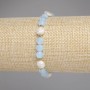 Bracelet Aquamarine Faceted Coin Beads 6mm ± Freshwater Pearls 7–8x7–7.5mm ± Hematite Bead 2mm ±, Length 18cm Stretch