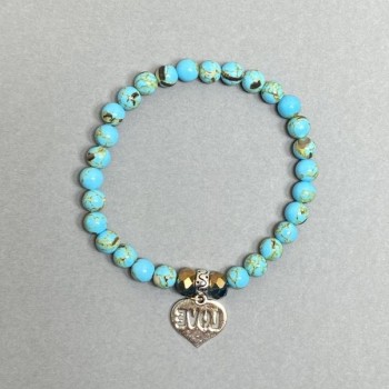 Bracelet Imperial Jasper Bead 6mm +/- Czech Crystal Faceted Rondelle 7.5×6mm +/-, length 18 cm stretch