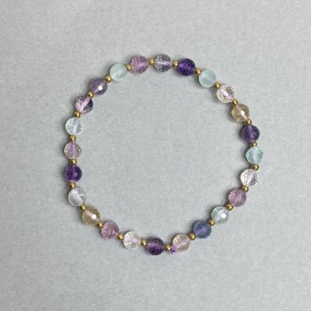Bracelet with fluorite faceted bead 6mm ±, hematite bead 2mm ±, length 18 cm stretch