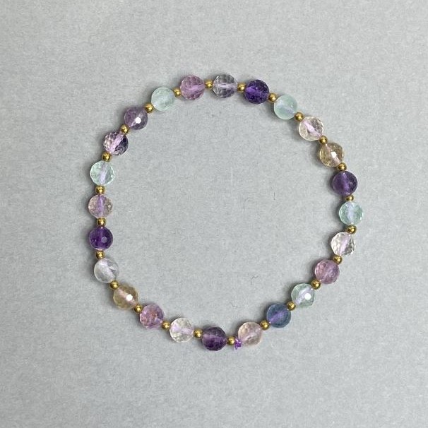 Bracelet with fluorite faceted bead 6mm ±, hematite bead 2mm ±, length 18 cm stretch