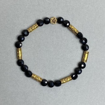 Tourmaline Bracelet Faceted Coin 6mm ± with Metal Inlays, 18 cm Stretch