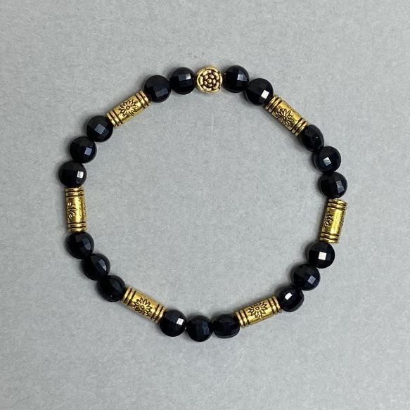 Tourmaline Bracelet Faceted Coin 6mm ± with Metal Inlays, 18 cm Stretch