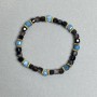 Bracelet of Apatite, Agate and Smoky Quartz, Faceted Cubes 5×5 mm ±, with Metal Inlays, Length 18 cm Stretch