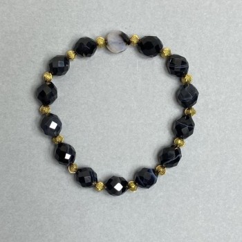 Agate bracelet with faceted beads 10×8 mm, with metal inserts, 18 cm stretch