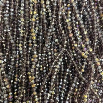 Czech Crystal Beads on Thread, Violet with Gasoline Iridescence, Faceted Rondelles, Diameter 3.5×3 mm, Length 32 cm