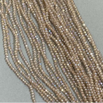 Beads Czech Crystal Beige Transparent with Petrol Iridescent Coating, Faceted Rondelle, diameter 3x2 mm + -, length 40 cm +