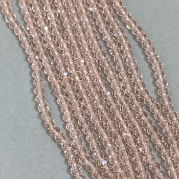 Pink Transparent Czech Crystal Beads on Thread, Faceted Rondelle, 6x5mm Diameter, 42cm Length