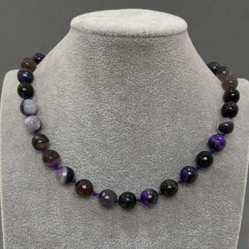 Agate Faceted Bead Necklace, 9.5 mm beads, 45 cm length with clasp