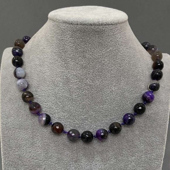 Agate Faceted Bead Necklace, 9.5 mm beads, 45 cm length with clasp