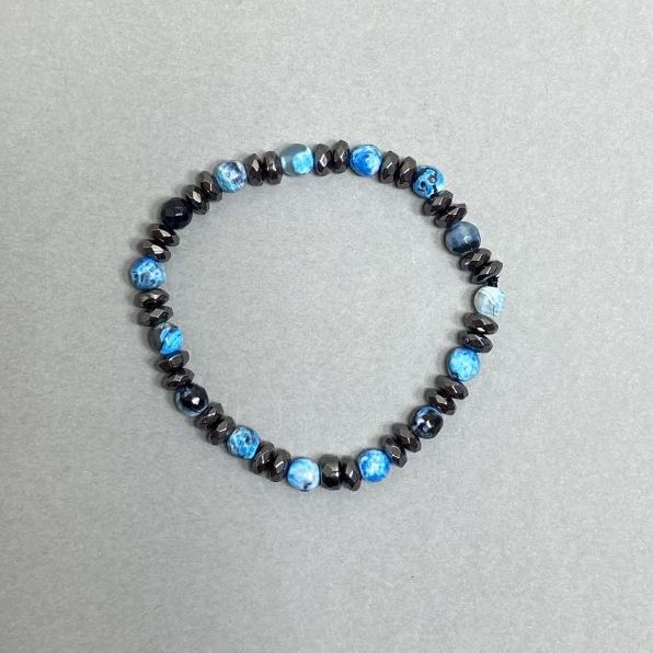 Bracelet with faceted agate beads 6 mm, faceted hematite rondelles 6x3 mm, length 18 cm
