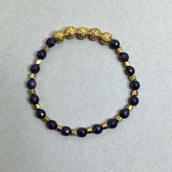 Bracelet Aventurine Blue Sand Faceted Bead 6mm +/- Hematite Arrow 3, 5x3.5mm +/- with inserts, 18 cm stretch