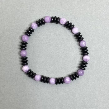 Bracelet with 6 mm amethyst beads and 6×2 mm hematite rondelles, length 18 cm stretch