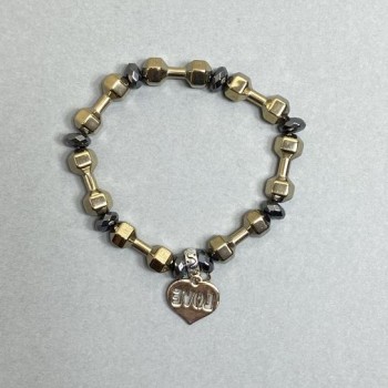 Hematite bracelet, dumbbell 20x7 mm +-, faceted rondel 8x4 mm +-, length 18 cm stretch