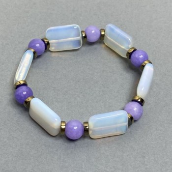 Kunzite Bracelet (Imitation) Bead 8mm ± Moonstone Link 18x13mm ±, Length 18cm Stretch