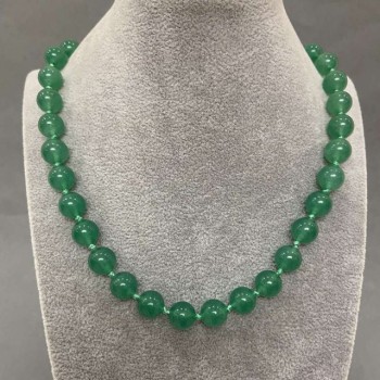 Jade Necklace with Smooth Beads, 10 mm Diameter, 45 cm Length ± with Clasp