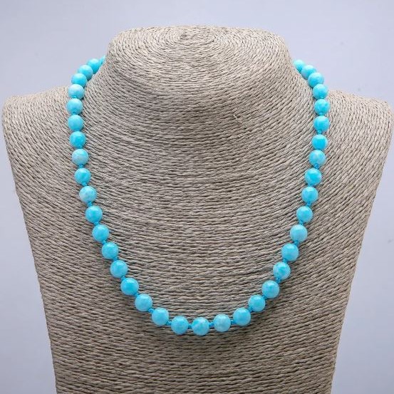 Natural Larimar Necklace with smooth beads, 8 mm diameter, 46 cm length