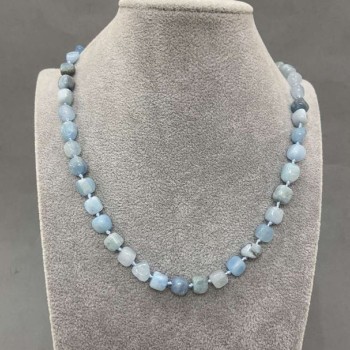 Faceted Aquamarine Necklace, bead diameter 7-9x7-7, 5 mm ±, length 50 cm ± with clasp