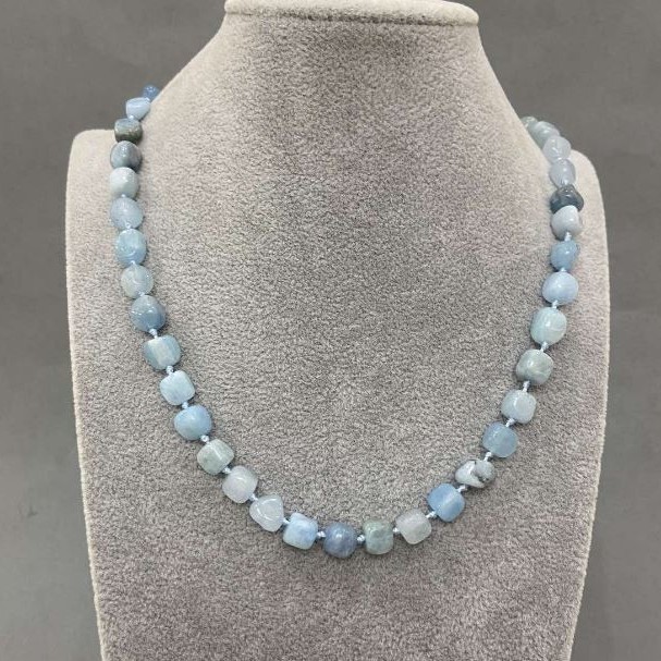 Faceted Aquamarine Necklace, bead diameter 7-9x7-7, 5 mm ±, length 50 cm ± with clasp