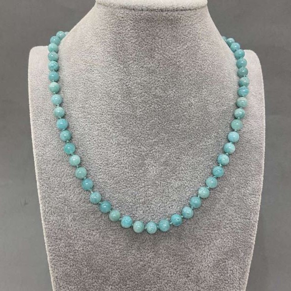 Amazonite Necklace with Smooth Beads, 6 mm Diameter, 45 cm Length, with Clasp