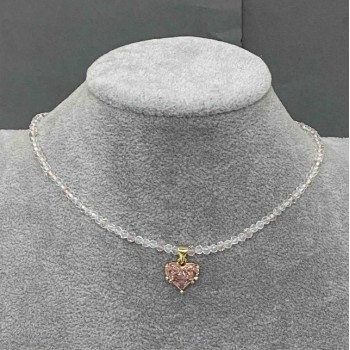 Choker with Czech crystal, faceted rondelles 3×2.5 mm, with pendant, length 38 cm + 5 cm extender chain