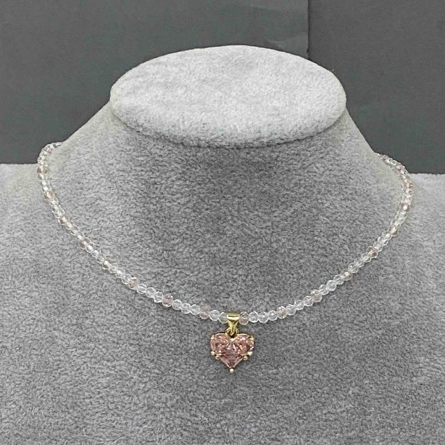 Choker with Czech crystal, faceted rondelles 3×2.5 mm, with pendant, length 38 cm + 5 cm extender chain