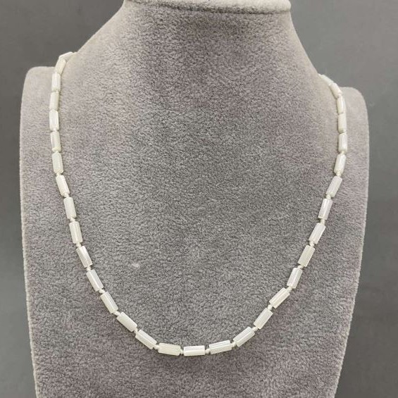 Natural White Pearl Cylinder Necklace, diameter 8×3.5 mm, length 50 cm