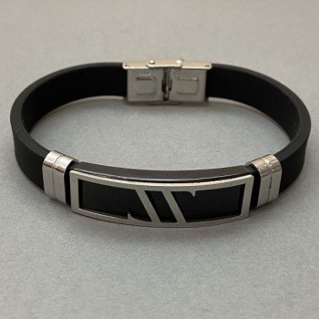 Black bracelet with a clasp and metal inserts, length 21 cm+