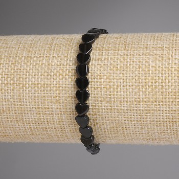 Smoky quartz heart bracelet, 6mm beads, length 18mm, stretchy