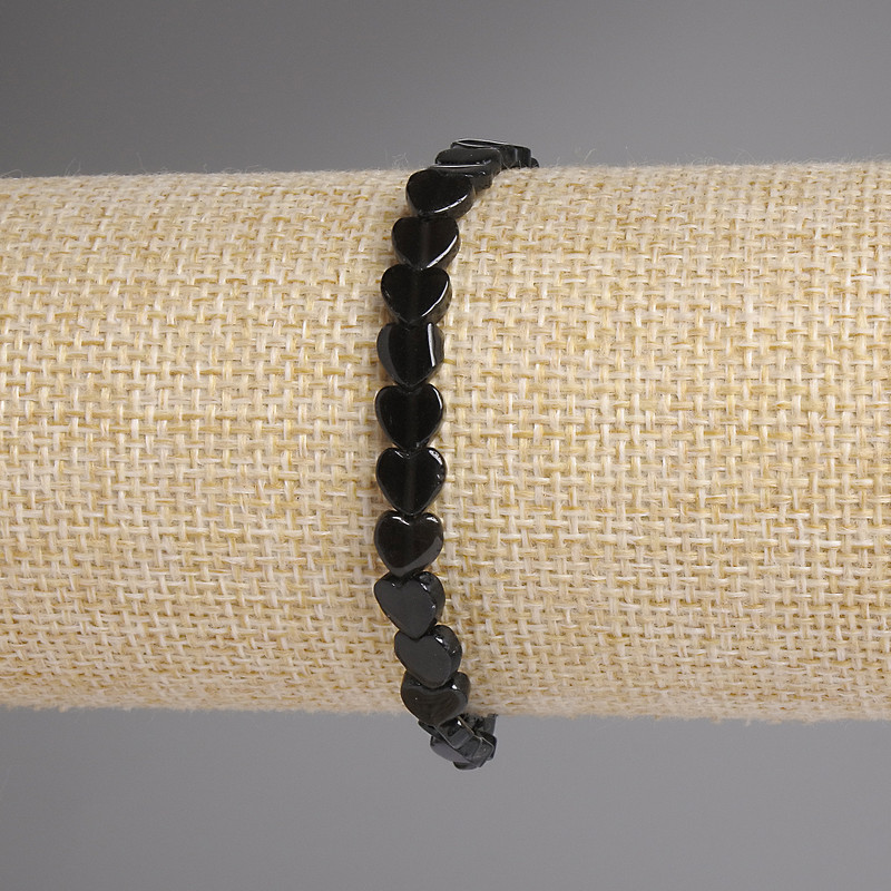 Smoky quartz heart bracelet, 6mm beads, length 18mm, stretchy