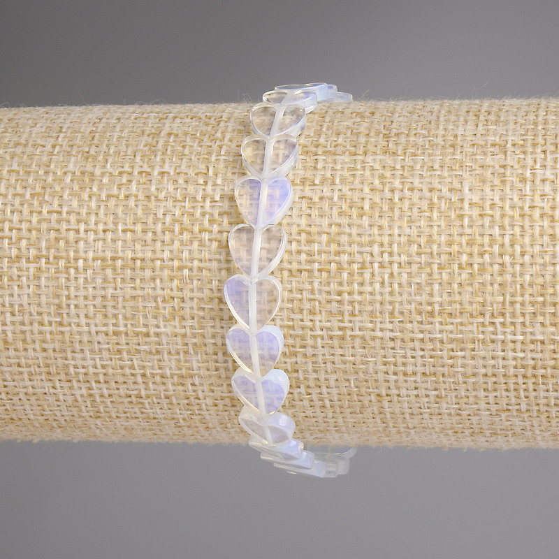 Moonstone Heart Bracelet, 8mm Beads, Length 18mm +/-, Stretch
